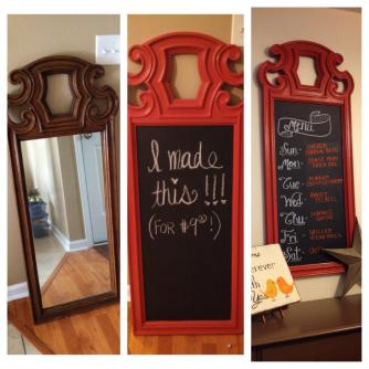 Chalkboard transformation :) Be sure to check out the post on how to DIY this one, it's super easy and can be done using any old mirror or frame!